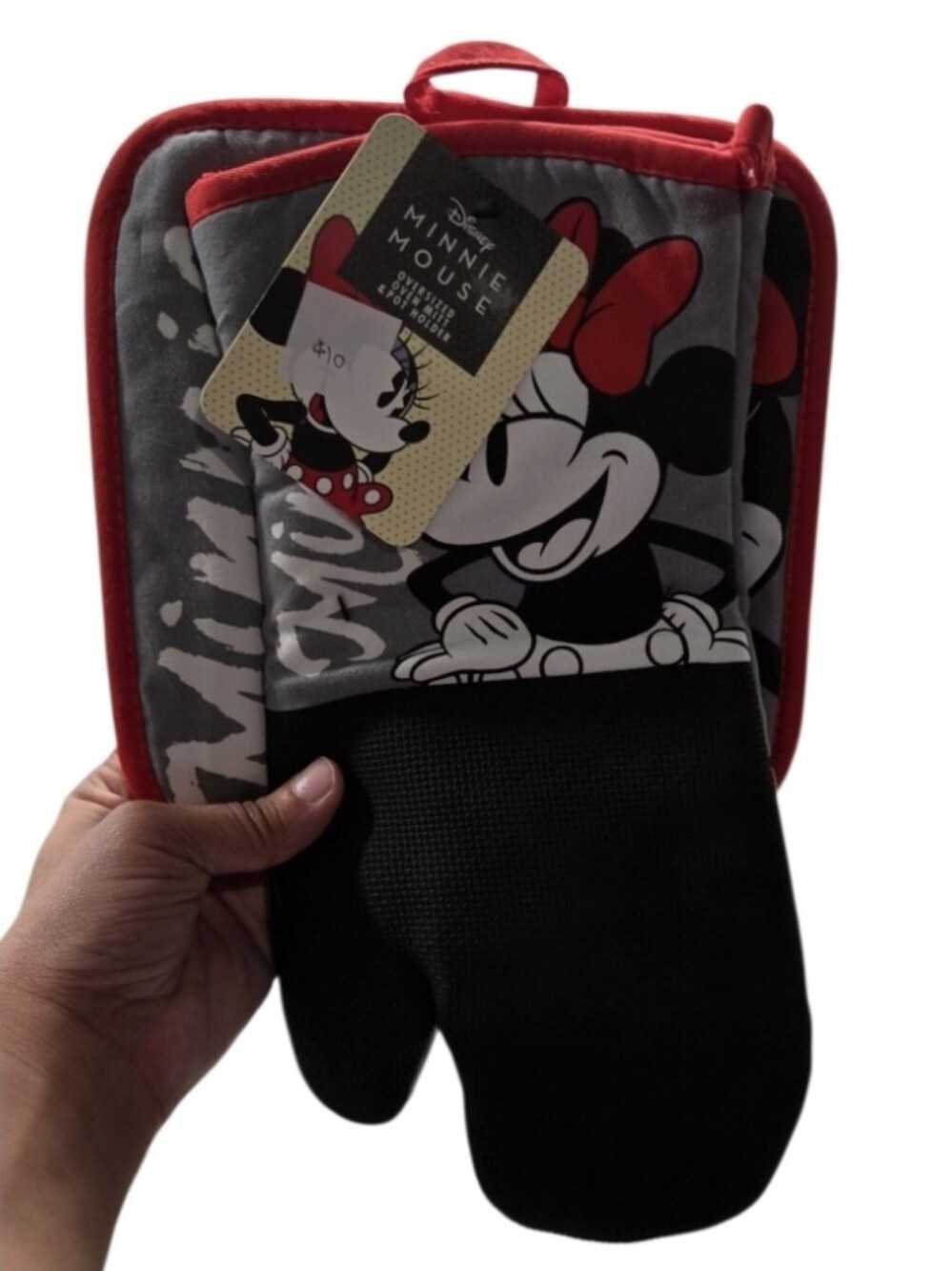 Disney Minnie Mouse Oversized Oven Mitt and Pot Holder Set - Red, Black, Gray